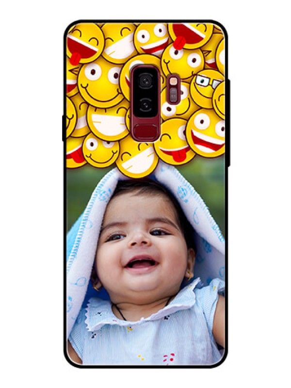 Custom Samsung Galaxy S9 Plus Custom Glass Mobile Case  - with Smiley Emoji Design
