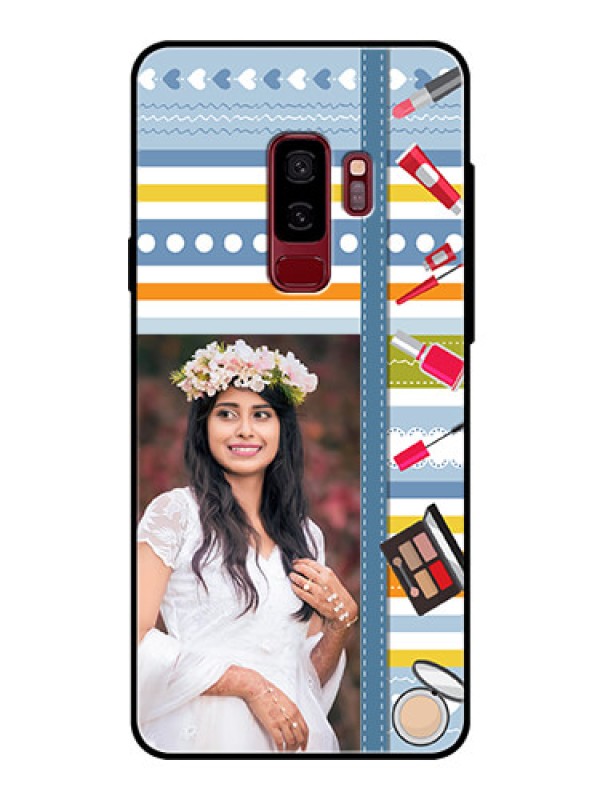 Custom Samsung Galaxy S9 Plus Personalized Glass Phone Case  - Makeup Icons Design