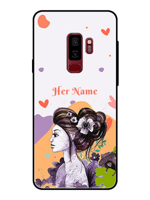 Custom Galaxy S9 Plus Personalized Glass Phone Case - Woman And Nature Design