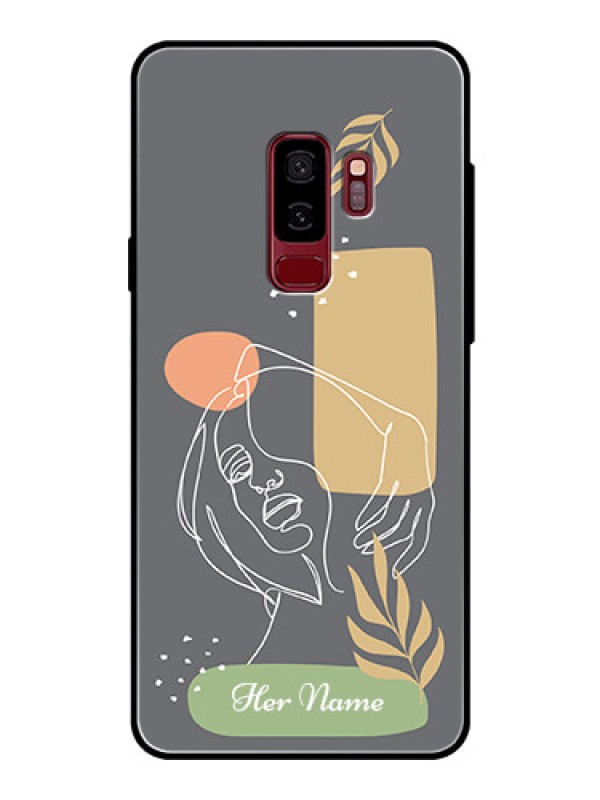 Custom Galaxy S9 Plus Custom Glass Phone Case - Gazing Woman line art Design