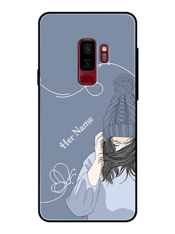 Custom Galaxy S9 Plus Custom Glass Mobile Case - Girl in winter outfit Design
