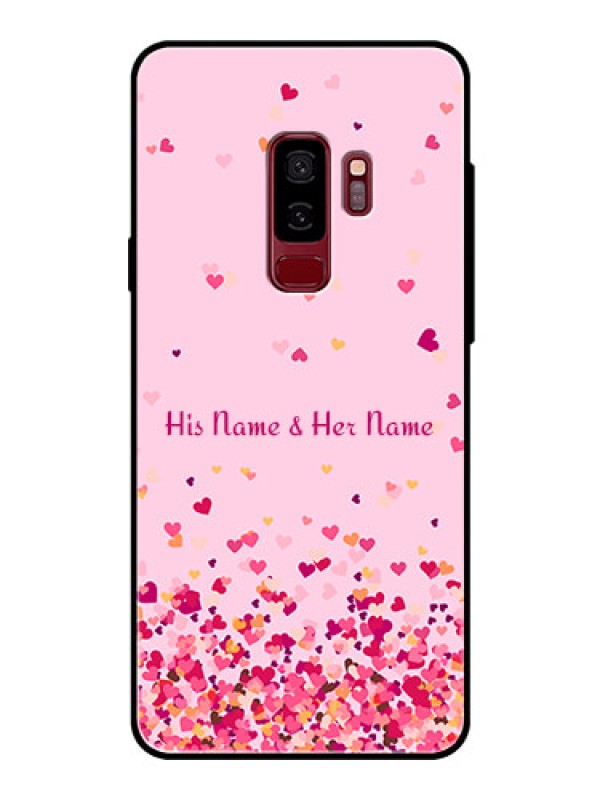 Custom Galaxy S9 Plus Photo Printing on Glass Case - Floating Hearts Design