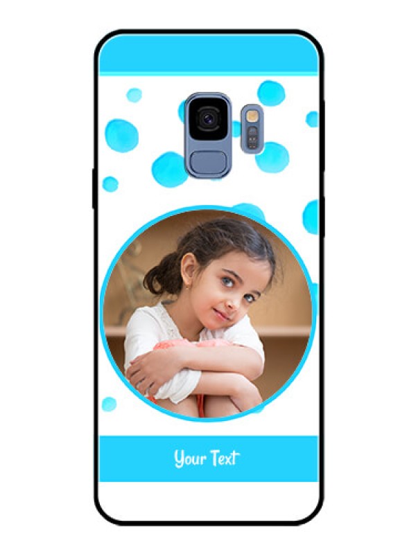 Custom Galaxy S9 Photo Printing on Glass Case  - Blue Bubbles Pattern Design