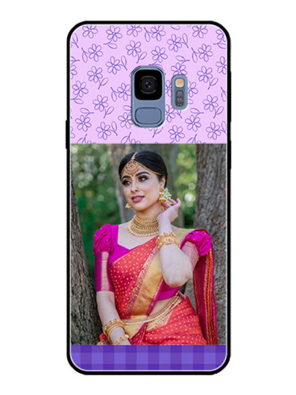 Custom Galaxy S9 Custom Glass Phone Case  - Purple Floral Design