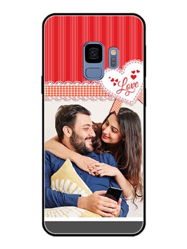 Custom Galaxy S9 Custom Glass Mobile Case  - Red Love Pattern Design