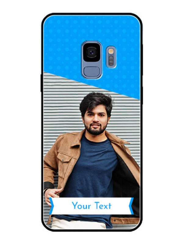 Custom Galaxy S9 Photo Printing on Glass Case  - Simple Blue Color Design