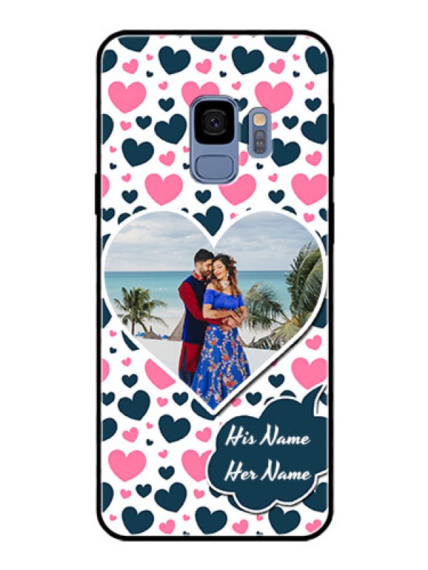 Custom Galaxy S9 Custom Glass Phone Case  - Pink & Blue Heart Design