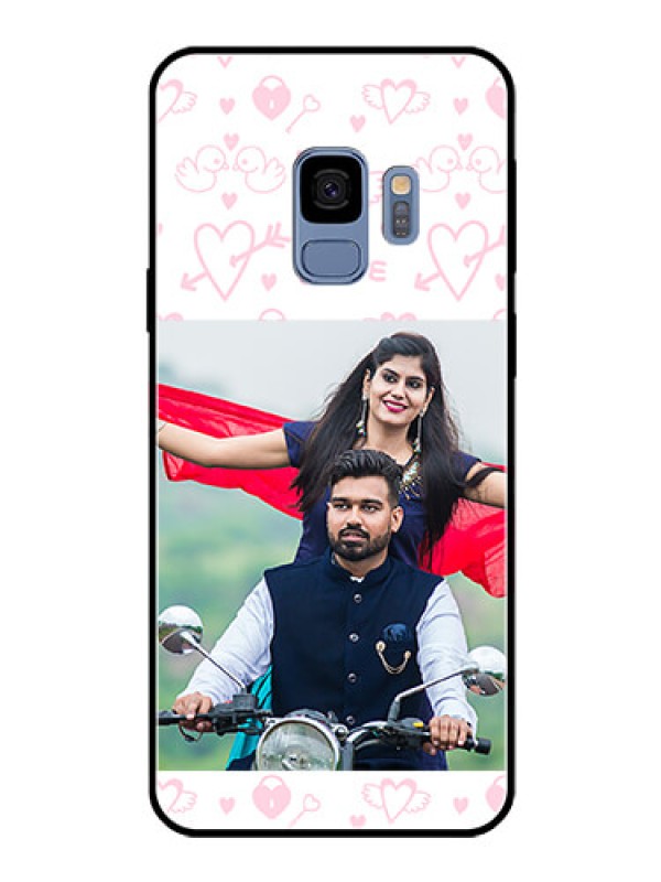 Custom Galaxy S9 Custom Glass Mobile Case  - Pink Flying Heart Design