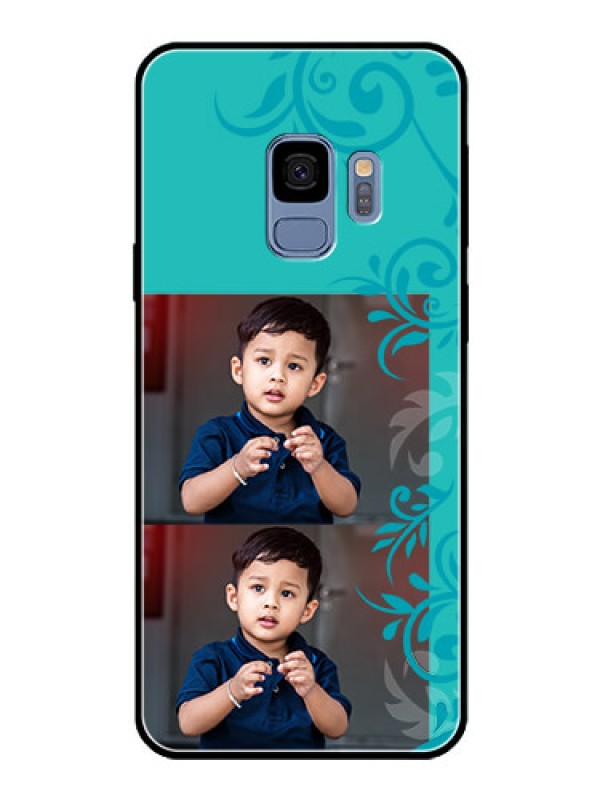 Custom Galaxy S9 Personalized Glass Phone Case  - with Photo and Green Floral Design 