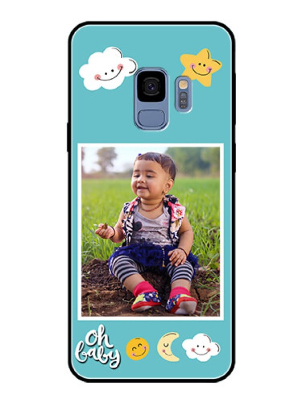 Custom Galaxy S9 Personalized Glass Phone Case  - Smiley Kids Stars Design
