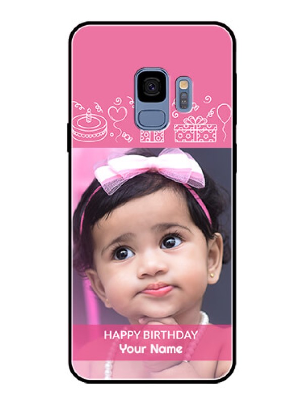 Custom Galaxy S9 Photo Printing on Glass Case  - with Birthday Line Art Design