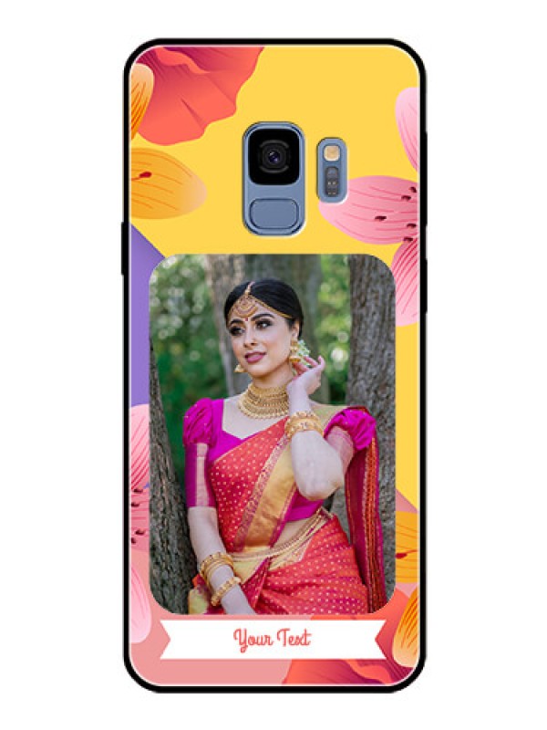 Custom Galaxy S9 Custom Glass Mobile Case  - 3 Image With Vintage Floral Design