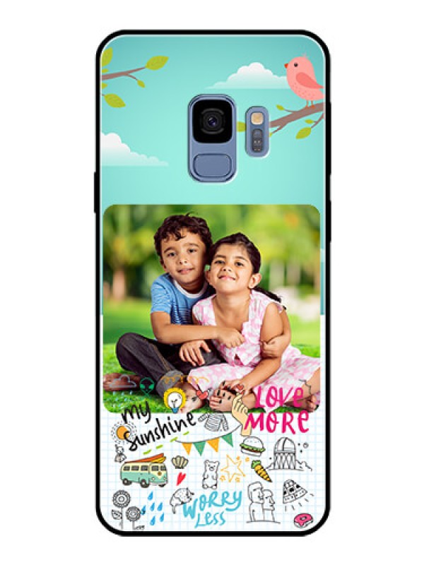 Custom Galaxy S9 Photo Printing on Glass Case  - Doodle love Design
