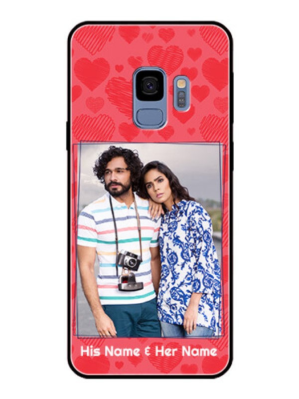 Custom Galaxy S9 Photo Printing on Glass Case  - with Red Heart Symbols Design