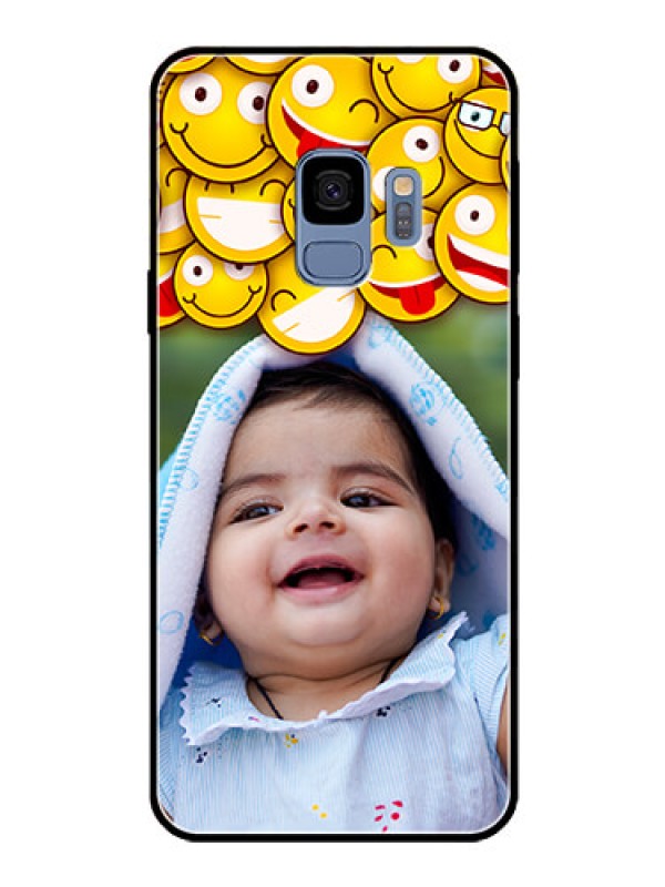 Custom Galaxy S9 Custom Glass Mobile Case  - with Smiley Emoji Design