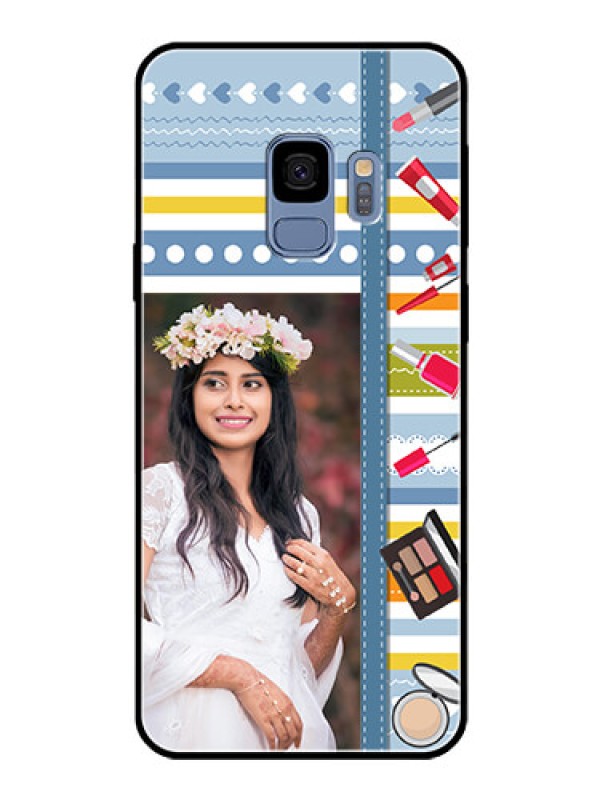 Custom Galaxy S9 Personalized Glass Phone Case  - Makeup Icons Design