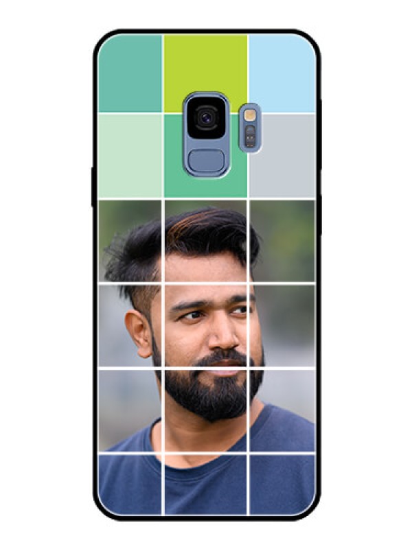 Custom Galaxy S9 Photo Printing on Glass Case  - with white box pattern 