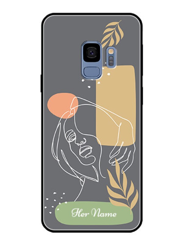 Custom Galaxy S9 Custom Glass Phone Case - Gazing Woman line art Design