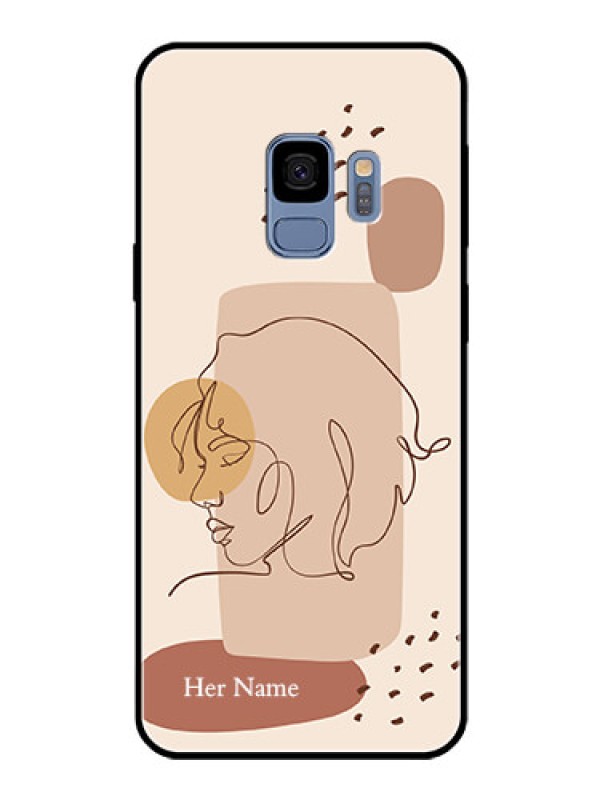 Custom Galaxy S9 Photo Printing on Glass Case - Calm Woman line art Design