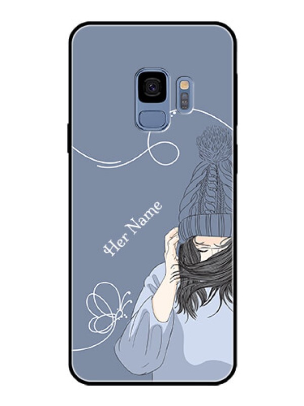 Custom Galaxy S9 Custom Glass Mobile Case - Girl in winter outfit Design