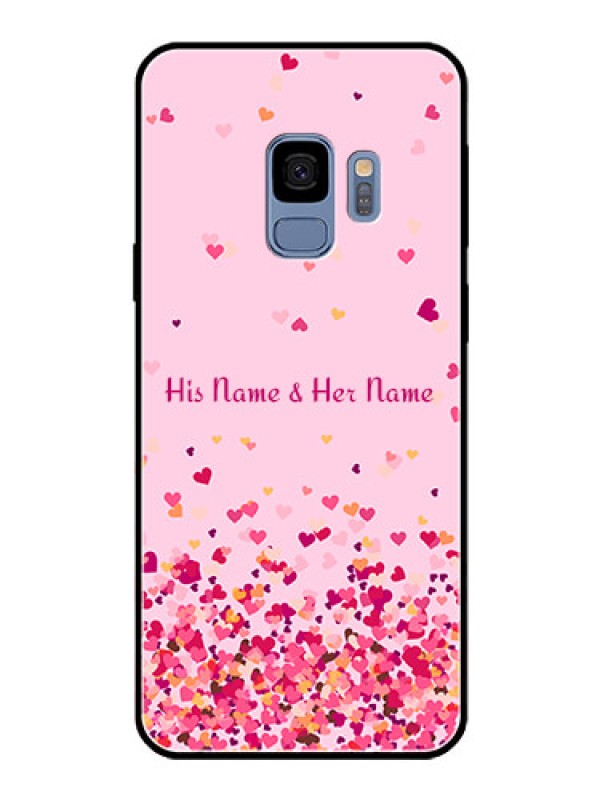 Custom Galaxy S9 Photo Printing on Glass Case - Floating Hearts Design