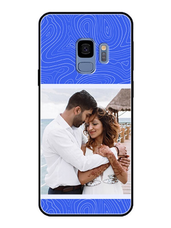 Custom Galaxy S9 Custom Glass Mobile Case - Curved line art with blue and white Design