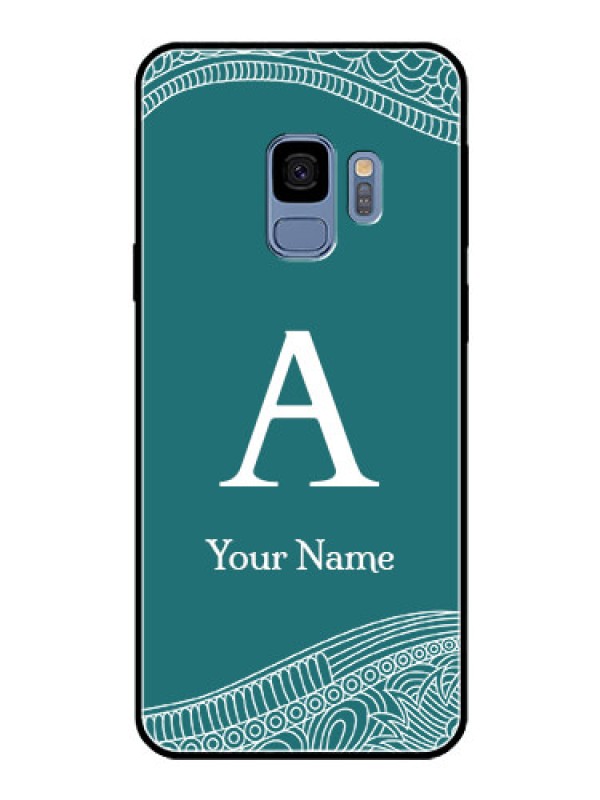Custom Galaxy S9 Personalized Glass Phone Case - line art pattern with custom name Design