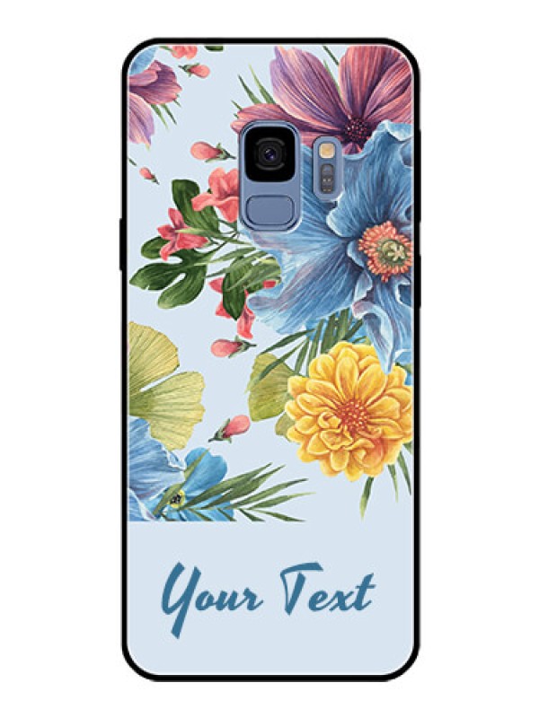 Custom Galaxy S9 Custom Glass Mobile Case - Stunning Watercolored Flowers Painting Design