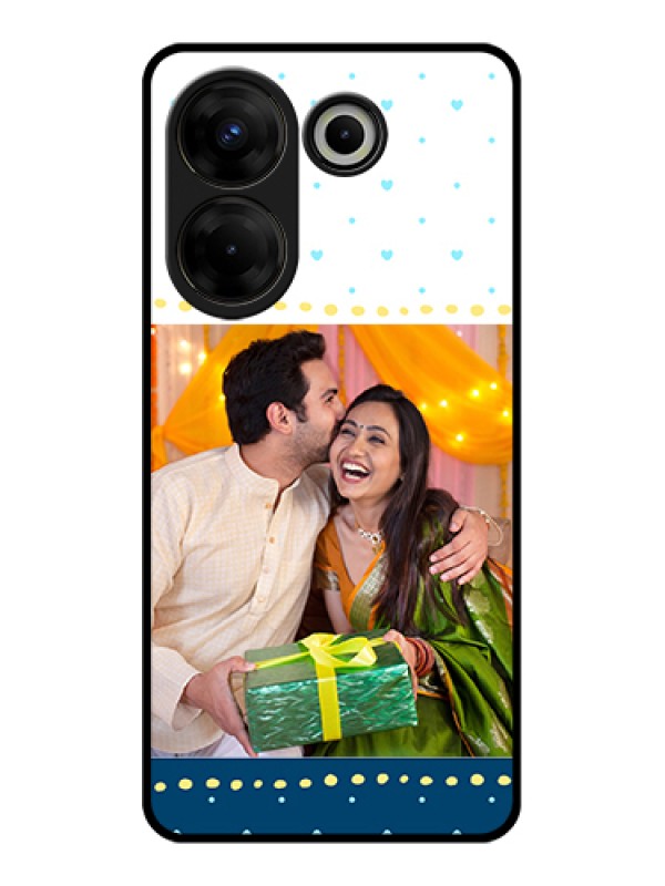 Custom Tecno Camon 20 Pro Custom Glass Phone Case - White And Blue Abstract Design