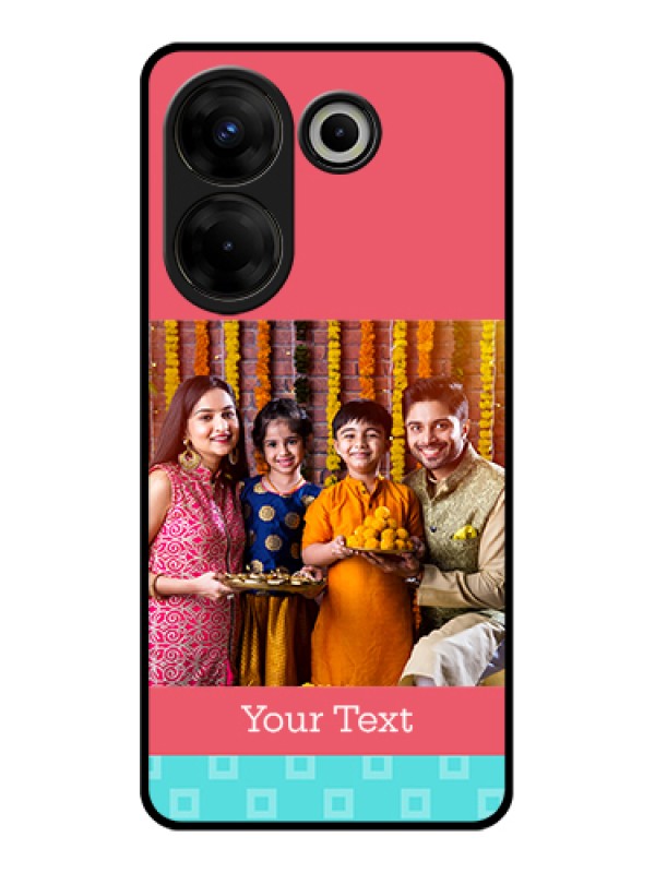 Custom Tecno Camon 20 Pro Custom Glass Phone Case - Peach & Blue Color Design