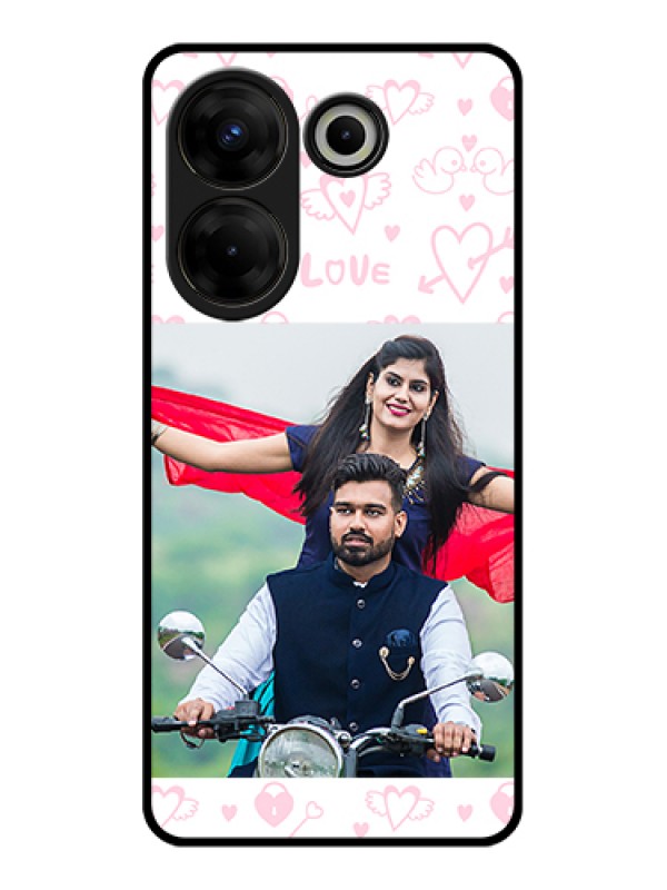 Custom Tecno Camon 20 Pro Custom Glass Phone Case - Pink Flying Heart Design