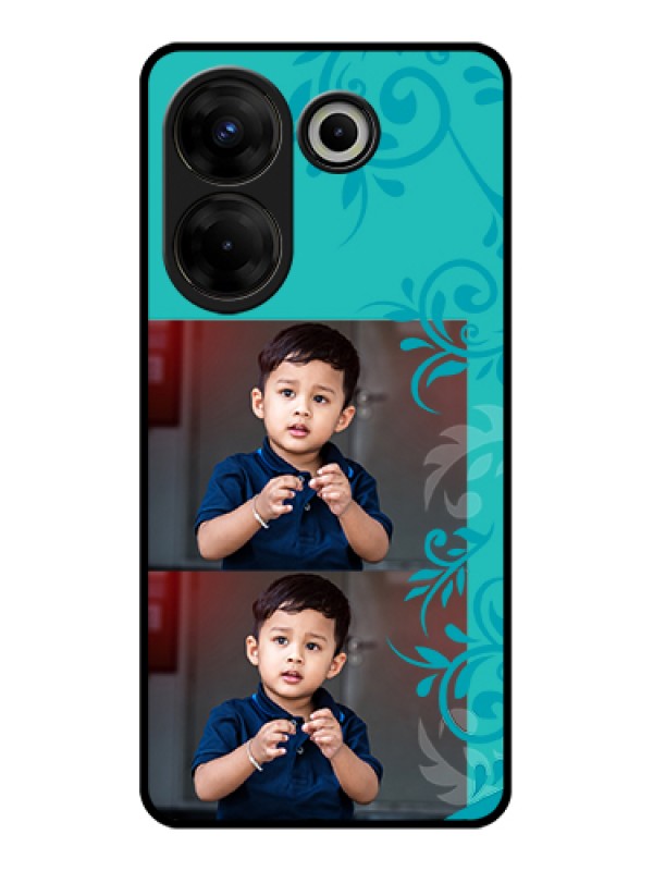 Custom Tecno Camon 20 Pro Custom Glass Phone Case - With Photo And Green Floral Design