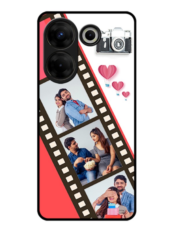 Custom Tecno Camon 20 Pro Custom Glass Phone Case - 3 Image Holder With Film Reel
