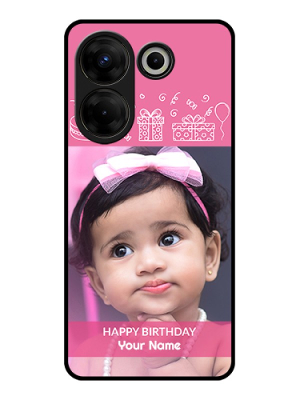 Custom Tecno Camon 20 Pro Custom Glass Phone Case - With Birthday Line Art Design