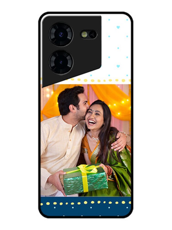 Custom Tecno Pova 5 Pro 5G Custom Glass Phone Case - White And Blue Abstract Design