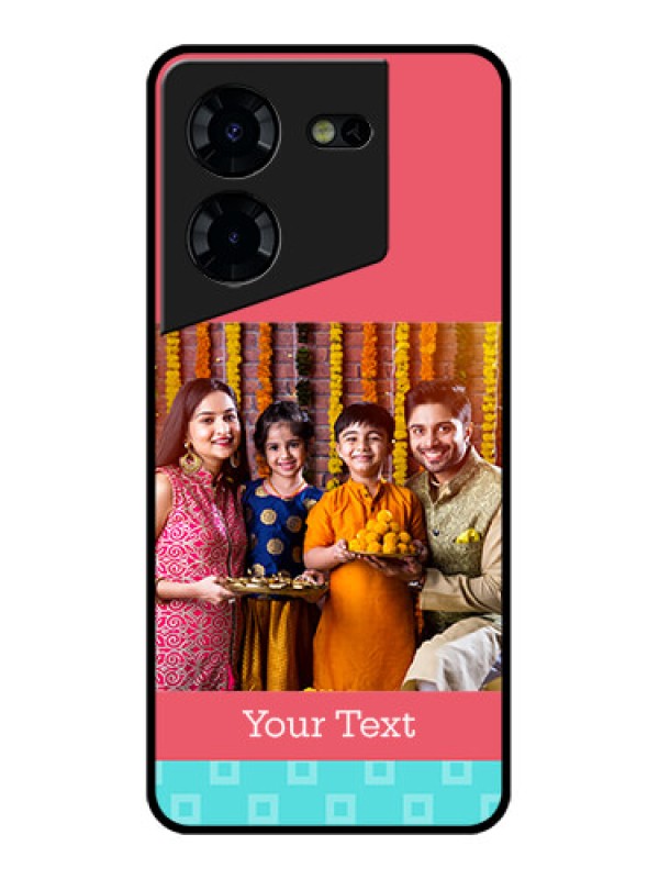 Custom Tecno Pova 5 Pro 5G Custom Glass Phone Case - Peach & Blue Color Design