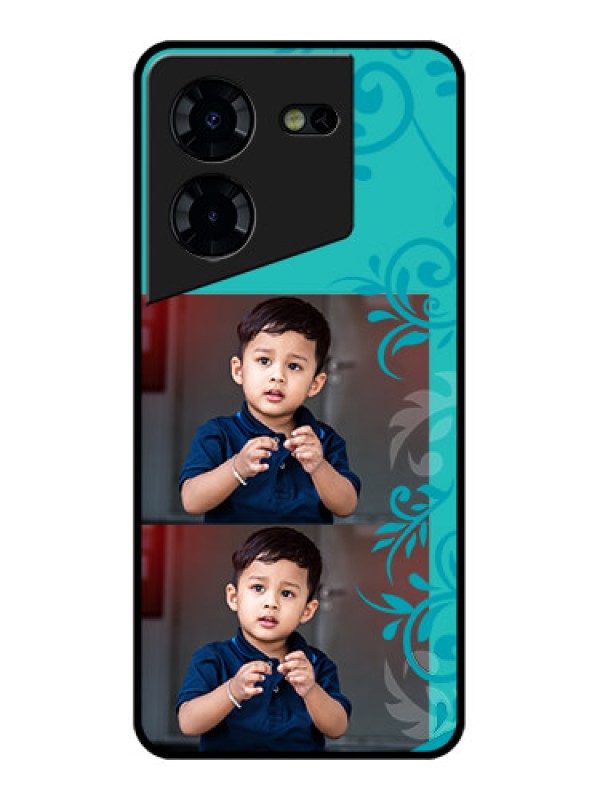 Custom Tecno Pova 5 Pro 5G Custom Glass Phone Case - With Photo And Green Floral Design