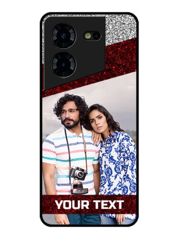 Custom Tecno Pova 5 Pro 5G Custom Glass Phone Case - Image Holder With Glitter Strip Design