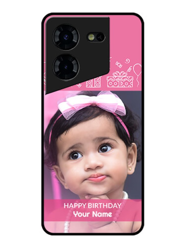 Custom Tecno Pova 5 Pro 5G Custom Glass Phone Case - With Birthday Line Art Design