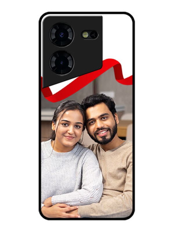 Custom Tecno Pova 5 Pro 5G Custom Glass Phone Case - Red Ribbon Frame Design