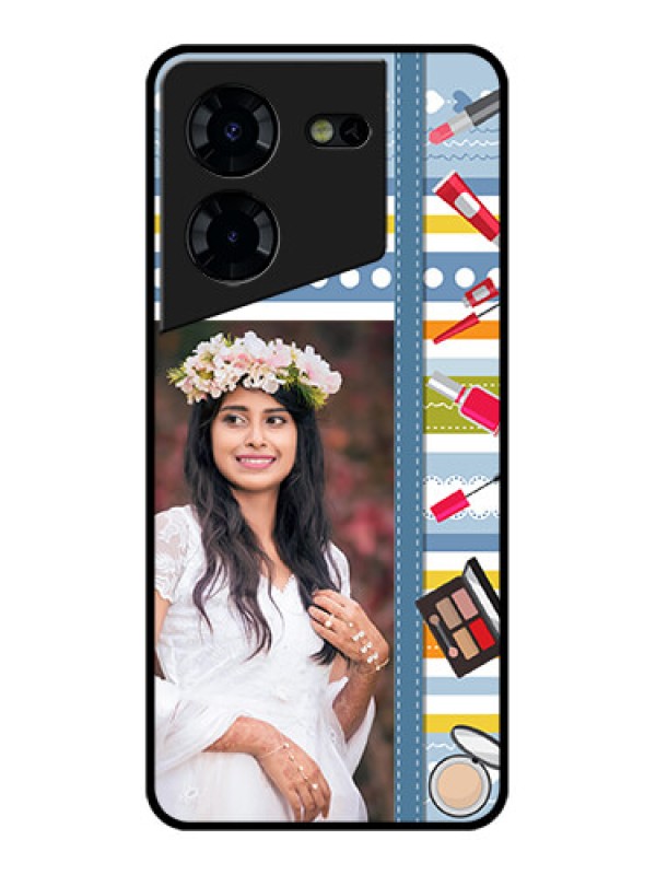 Custom Tecno Pova 5 Pro 5G Custom Glass Phone Case - Makeup Icons Design