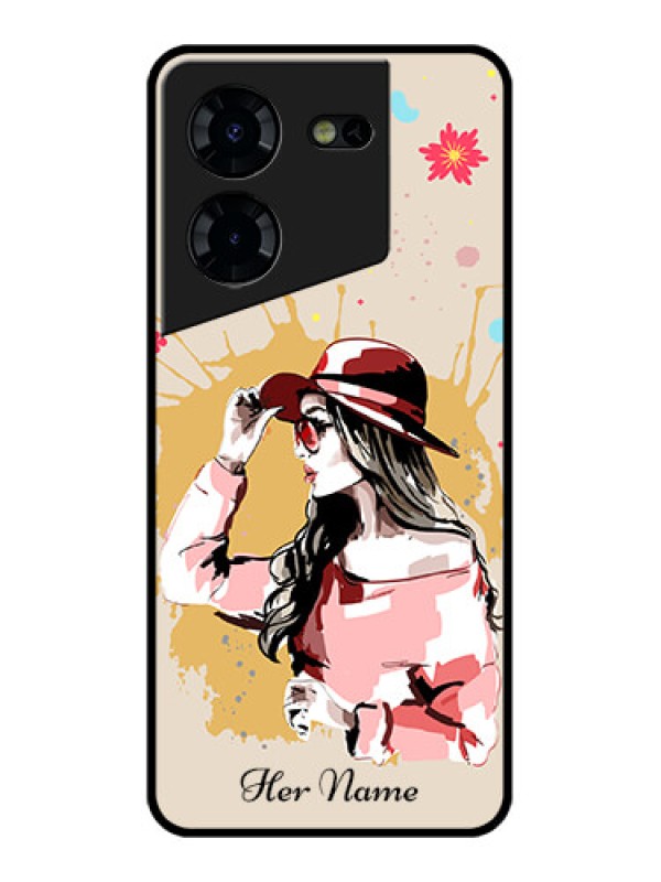 Custom Tecno Pova 5 Pro 5G Custom Glass Phone Case - Women With Pink Hat Design