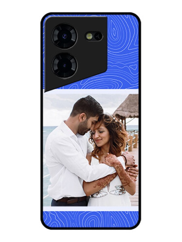 Custom Tecno Pova 5 Pro 5G Custom Glass Phone Case - Curved Line Art With Blue And White Design