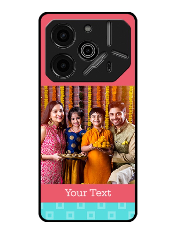 Custom Tecno Pova 6 Pro 5G Custom Glass Phone Case - Peach & Blue Color Design