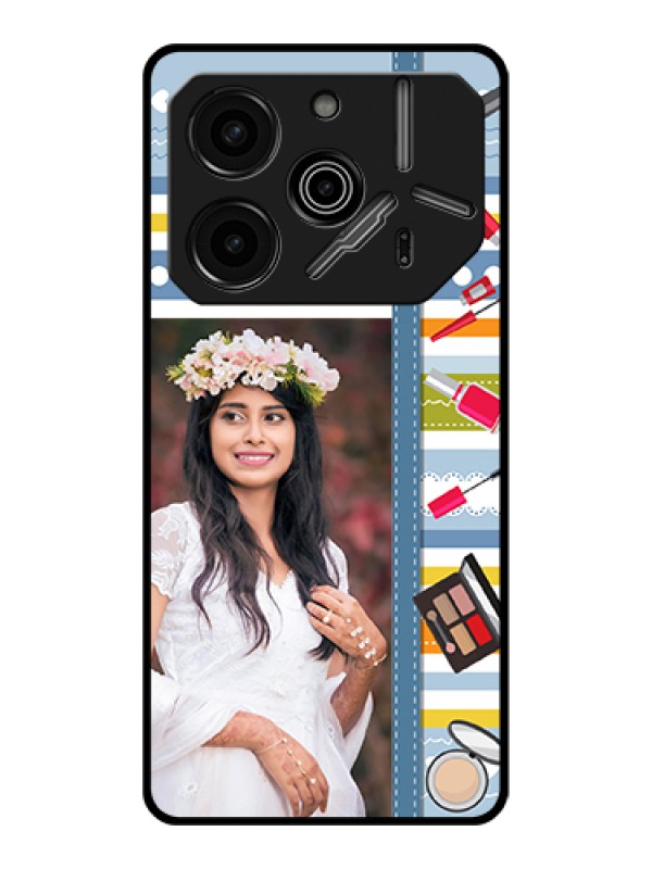 Custom Tecno Pova 6 Pro 5G Custom Glass Phone Case - Makeup Icons Design