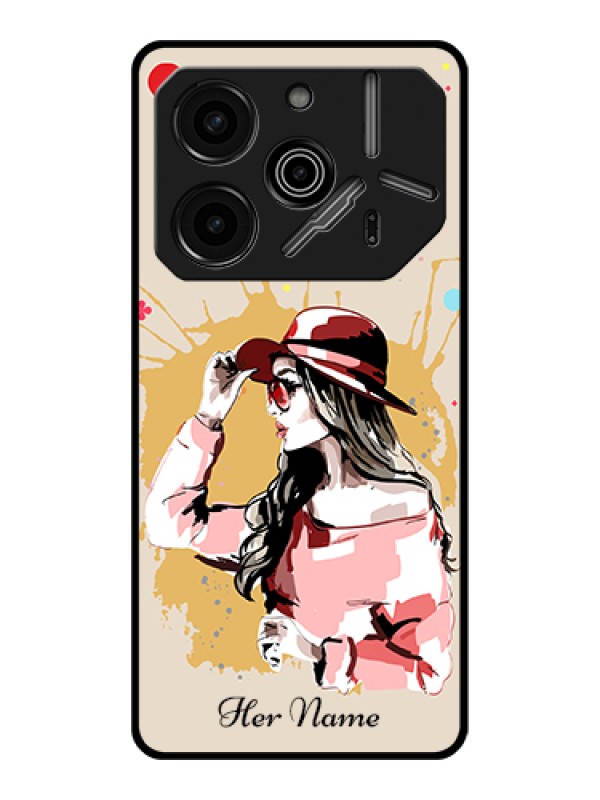 Custom Tecno Pova 6 Pro 5G Custom Glass Phone Case - Women With Pink Hat Design