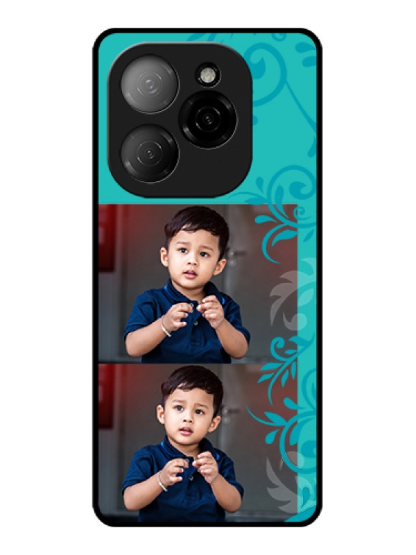 Custom Tecno Spark 20 Pro 5G Custom Glass Phone Case - With Photo And Green Floral Design