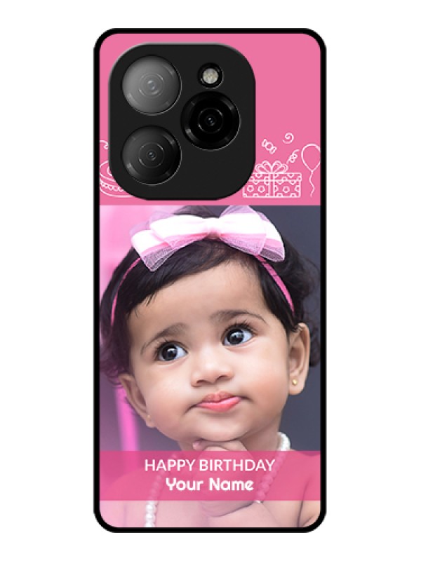 Custom Tecno Spark 20 Pro 5G Custom Glass Phone Case - With Birthday Line Art Design