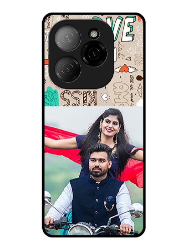 Custom Tecno Spark 20 Pro 5G Custom Glass Phone Case - Love Doodle Pattern