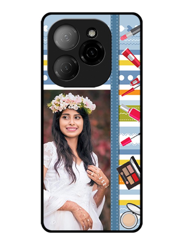 Custom Tecno Spark 20 Pro 5G Custom Glass Phone Case - Makeup Icons Design